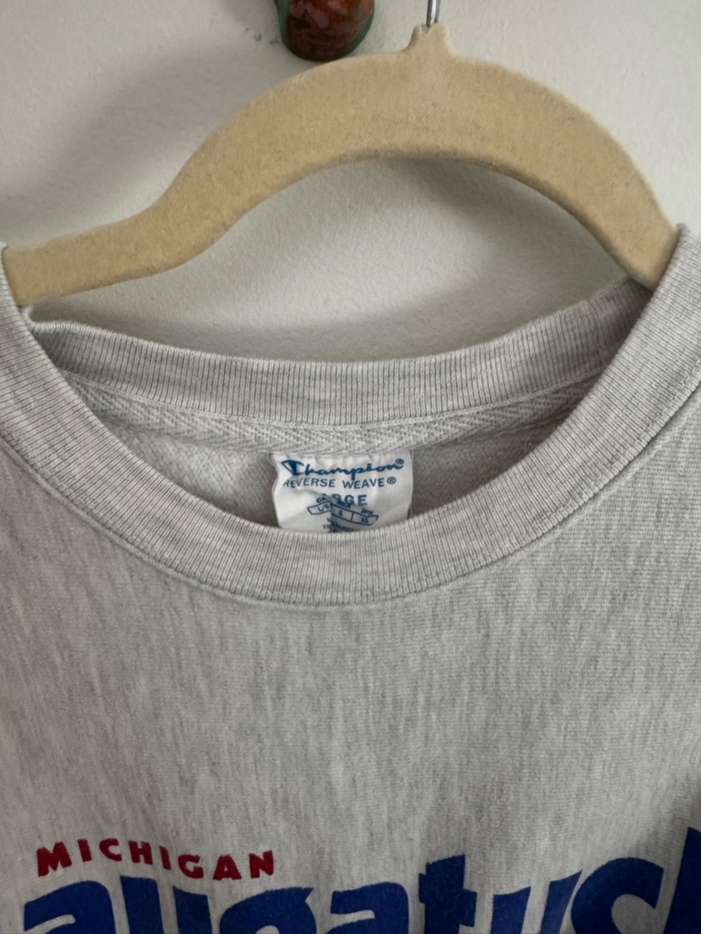 Champion Light Gray Saugatuck Michigan Crewneck with Blue & Red Graphic - Picture 3 of 5